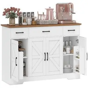 47" Buffet Cabinet with Storage, Coffee Bar Cabinet, White 47" Buffet Cabinet with Storage, Coffee Bar Cabinet, White