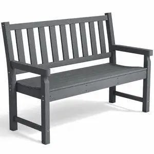 Outdoor Bench 49" All-Weather HDPE 2-Person Patio Loveseat Gray Outdoor Bench 49" All-Weather HDPE 2-Person Patio Loveseat Gray