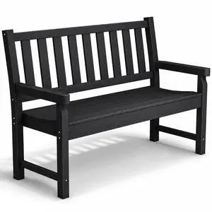 Outdoor Bench 49" All-Weather HDPE 2-Person Patio Loveseat Black Outdoor Bench 49" All-Weather HDPE 2-Person Patio Loveseat Black