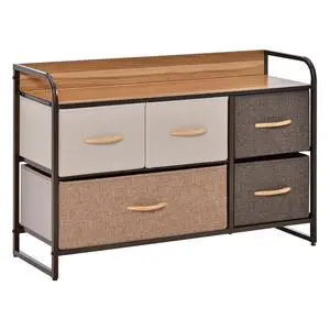 5-Drawer Dresser 2-Tier Tower Unit Steel Frame Wooden Top Maple Wood 5-Drawer Dresser 2-Tier Tower Unit Steel Frame Wooden Top Maple Wood