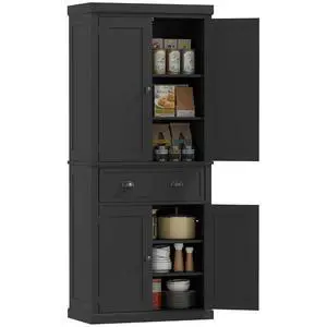 72.5" Kitchen Pantry Cabinet Freestanding 4 Doors Black 72.5" Kitchen Pantry Cabinet Freestanding 4 Doors Black