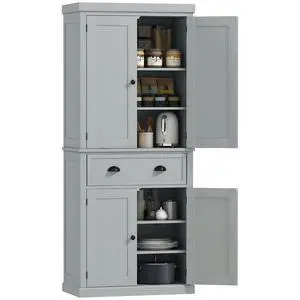 72.5" Kitchen Pantry Cabinet Freestanding 4 Doors Gray 72.5" Kitchen Pantry Cabinet Freestanding 4 Doors Gray