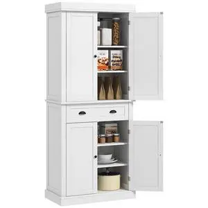 72.5" Kitchen Pantry Cabinet Freestanding 4 Doors White Wood Grain 72.5" Kitchen Pantry Cabinet Freestanding 4 Doors White Wood Grain