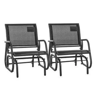Porch Glider Set of 2 Steel Frame Black Porch Glider Set of 2 Steel Frame Black