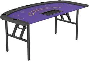 Poker Table Foldable, 72" Portable Folding Casino Blackjack Table for 8 Players, 220 LBS Capacity, Felt Surface, Cup Holders, Chip Tray, Dealer Spot, Padded Rails, Texas Holdem Game, Dark Blue Poker Table Foldable, 72" Portable Folding Casino Blackjack Table for 8 Players, 220 LBS Capacity, Felt Surface, Cup Holders, Chip Tray, Dealer Spot, Padded Rails, Texas Holdem Game, Dark Blue