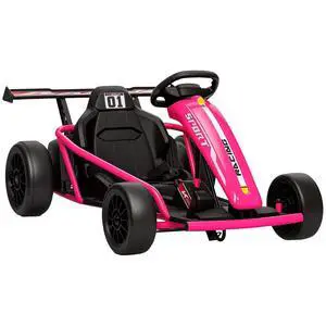 Qaba 24V Electric Go Kart for Kids, 8.1 MPH Drift Kart with Dual Motors, Nylon Tires, Outdoor 7AH Battery Powered Ride on Toy with Soft Start, Safety Belt, Horn and Music for Kids 8-12 Years, Pink Qaba 24V Electric Go Kart for Kids, 8.1 MPH Drift Kart with Dual Motors, Nylon Tires, Outdoor 7AH Battery Powered Ride on Toy with Soft Start, Safety Belt, Horn and Music for Kids 8-12 Years, Pink