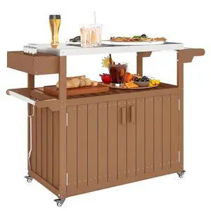 Outdoor Bar Cart with Storage Cabinet Kitchen Island Brown Outdoor Bar Cart with Storage Cabinet Kitchen Island Brown