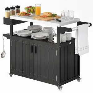 Outdoor Bar Cart with Storage Cabinet Kitchen Island Black Outdoor Bar Cart with Storage Cabinet Kitchen Island Black