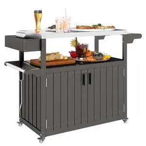 Outdoor Bar Cart with Storage Cabinet Kitchen Island Dark Gray Outdoor Bar Cart with Storage Cabinet Kitchen Island Dark Gray