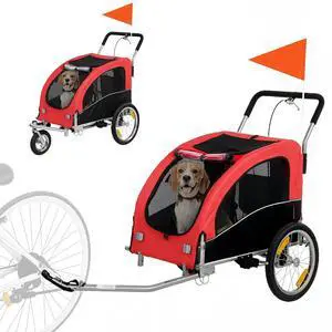Dog Bike Trailer 2-in-1 Pet Stroller, Red Dog Bike Trailer 2-in-1 Pet Stroller, Red