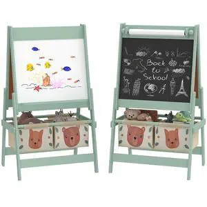 Qaba Art Easel for Kids with Paper Roll 3 in 1 Green Fox and Bear Qaba Art Easel for Kids with Paper Roll 3 in 1 Green Fox and Bear