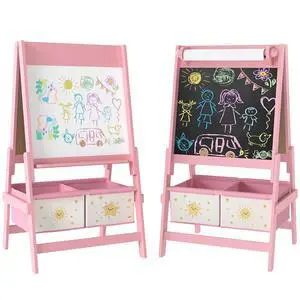 Qaba Art Easel for Kids with Paper Roll 3 in 1 Pink Star and Sun Qaba Art Easel for Kids with Paper Roll 3 in 1 Pink Star and Sun