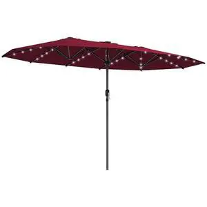14.8ft Double Umbrella with LED Solar Light for Garden Wine Red 14.8ft Double Umbrella with LED Solar Light for Garden Wine Red