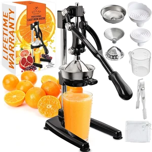 Pulperizer 9 in 1 Cast Iron Juicer - Easy-to-Clean Heavy-Duty Manual Juicer with Presser Attachment to Juice All Types of Fruits! Extra Tall with Stainless Steel Bowl - Black Pulperizer 9 in 1 Cast Iron Juicer - Easy-to-Clean Heavy-Duty Manual Juicer with Presser Attachment to Juice All Types of Fruits! Extra Tall with Stainless Steel Bowl - Black