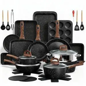 Pots and Pans Set Non Stick, 31 Piece Kitchen Induction Cookware & Bakeware Set, Nonstick Kitchen Cooking Pans Set with Frying Pans Set Grill Pan Saucepan Baking Sheet & Utensils, PFOA Free Pots and Pans Set Non Stick, 31 Piece Kitchen Induction Cookware & Bakeware Set, Nonstick Kitchen Cooking Pans Set with Frying Pans Set Grill Pan Saucepan Baking Sheet & Utensils, PFOA Free