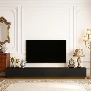 98 Extra Long Media TV Console with Outlets and 16 Color Led Lights, Black 98 Extra Long Media TV Console with Outlets and 16 Color Led Lights, Black