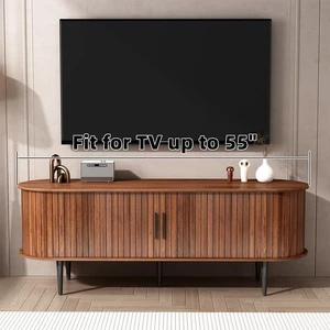 55 TV Stand with Sliding Door and Storage Shelves, Mid Century Modern Entertainment Center with Cabinet for Bedroom, Living Room, Walnut 55 TV Stand with Sliding Door and Storage Shelves, Mid Century Modern Entertainment Center with Cabinet for Bedroom, Living Room, Walnut