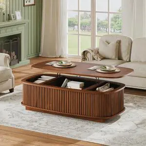 Mid Century Fluted Lift Top Coffee Table for Living Room, Office, Walnut Mid Century Fluted Lift Top Coffee Table for Living Room, Office, Walnut