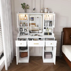 Large Makeup Vanity Desk with Lighted Mirror & 6 Drawers, White Large Makeup Vanity Desk with Lighted Mirror & 6 Drawers, White