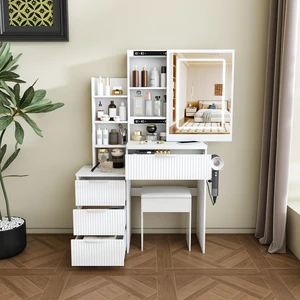 Vanity Desk with Sliding Mirror and Adjustable Lights, White Vanity Desk with Sliding Mirror and Adjustable Lights, White