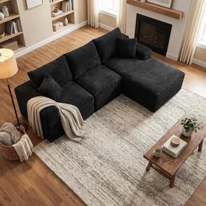 103.9" L-Shape Cloud Modular Sectional Sofa Couch with Chaise, Black 103.9" L-Shape Cloud Modular Sectional Sofa Couch with Chaise, Black