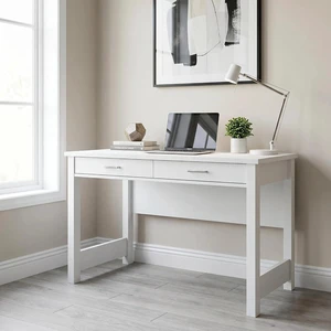 Modern Desk with 2 Drawers, Glossy White Modern Desk with 2 Drawers, Glossy White