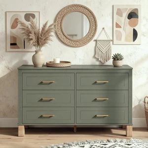 Modern 6 Drawers Double Dresser with Metal Handles for Bed Room, Olive Modern 6 Drawers Double Dresser with Metal Handles for Bed Room, Olive