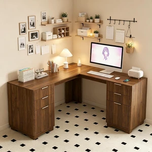 60 Inch L Shaped Computer Desk with USB Charging Ports and Storage Drawer Cabinets, Modern Wood Corner Writing Desk for Home Office Workstation, Dark Walnut 60 Inch L Shaped Computer Desk with USB Charging Ports and Storage Drawer Cabinets, Modern Wood Corner Writing Desk for Home Office Workstation, Dark Walnut