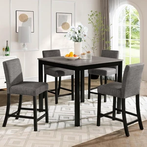 Counter Height Dining Table Set with Chairs for 4, Wood 5 Piece Kitchen Table Set for Small Space, Square Table and Upholstered Chairs, Light Grey+Black, 39X39X29.8INCH Counter Height Dining Table Set with Chairs for 4, Wood 5 Piece Kitchen Table Set for Small Space, Square Table and Upholstered Chairs, Light Grey+Black, 39X39X29.8INCH