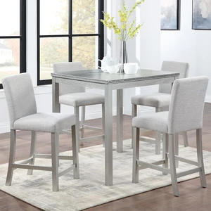Counter Height Dining Table Set with Chairs for 4, Wood 5 Piece Kitchen Table Set for Small Space, Square Table and Upholstered Chairs, Silver Grey, 34.5X34.5X36INCH Counter Height Dining Table Set with Chairs for 4, Wood 5 Piece Kitchen Table Set for Small Space, Square Table and Upholstered Chairs, Silver Grey, 34.5X34.5X36INCH