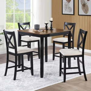 Counter Height Dining Table Set with Chairs for 4, Wood 5 Piece Kitchen Table Set for Small Space, Square Table and Upholstered Chairs, Grey+Black, 34.5X34.5X36INCH Counter Height Dining Table Set with Chairs for 4, Wood 5 Piece Kitchen Table Set for Small Space, Square Table and Upholstered Chairs, Grey+Black, 34.5X34.5X36INCH