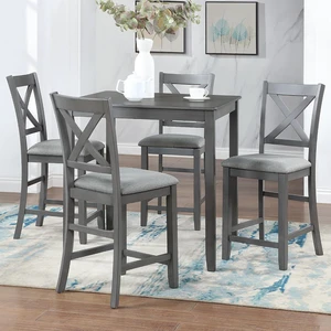 Counter Height Dining Table Set with Chairs for 4, Wood 5 Piece Kitchen Table Set for Small Space, Square Table and Upholstered Chairs, DeepGray, 34.5X34.5X36INCH Counter Height Dining Table Set with Chairs for 4, Wood 5 Piece Kitchen Table Set for Small Space, Square Table and Upholstered Chairs, DeepGray, 34.5X34.5X36INCH