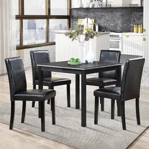 Counter Height Dining Table Set with Chairs for 4, Wood 5 Piece Kitchen Table Set for Small Space, Square Table and Upholstered Chairs, Black, 34.5X34.5X30INCH Counter Height Dining Table Set with Chairs for 4, Wood 5 Piece Kitchen Table Set for Small Space, Square Table and Upholstered Chairs, Black, 34.5X34.5X30INCH