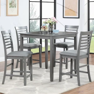 Counter Height Dining Table Set with Chairs for 4, Wood 5 Piece Kitchen Table Set for Small Space, Square Table and Upholstered Chairs, Gray+Gray, 34.5X34.5X36INCH Counter Height Dining Table Set with Chairs for 4, Wood 5 Piece Kitchen Table Set for Small Space, Square Table and Upholstered Chairs, Gray+Gray, 34.5X34.5X36INCH