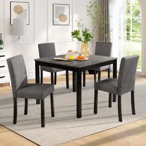 Counter Height Dining Table Set with Chairs for 4, Wood 5 Piece Kitchen Table Set for Small Space, Square Table and Upholstered Chairs, Light Grey+Black, 39X39X29.8INCH Counter Height Dining Table Set with Chairs for 4, Wood 5 Piece Kitchen Table Set for Small Space, Square Table and Upholstered Chairs, Light Grey+Black, 39X39X29.8INCH