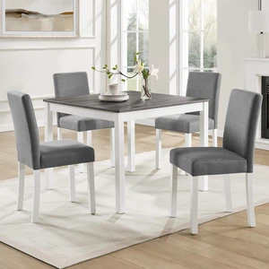 Counter Height Dining Table Set with Chairs for 4, Wood 5 Piece Kitchen Table Set for Small Space, Square Table and Upholstered Chairs, Grey+White, 39X39X29.8INCH Counter Height Dining Table Set with Chairs for 4, Wood 5 Piece Kitchen Table Set for Small Space, Square Table and Upholstered Chairs, Grey+White, 39X39X29.8INCH