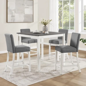 Counter Height Dining Table Set with Chairs for 4, Wood 5 Piece Kitchen Table Set for Small Space, Square Table and Upholstered Chairs, Grey+White, 39X39X29.8INCH Counter Height Dining Table Set with Chairs for 4, Wood 5 Piece Kitchen Table Set for Small Space, Square Table and Upholstered Chairs, Grey+White, 39X39X29.8INCH