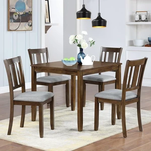 Counter Height Dining Table Set with Chairs for 4, Wood 5 Piece Kitchen Table Set for Small Space, Square Table and Upholstered Chairs, Walnut, 34.5X34.5X30INCH Counter Height Dining Table Set with Chairs for 4, Wood 5 Piece Kitchen Table Set for Small Space, Square Table and Upholstered Chairs, Walnut, 34.5X34.5X30INCH