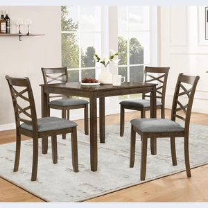 Counter Height Dining Table Set with Chairs for 4, Wood 5 Piece Kitchen Table Set for Small Space, Square Table and Upholstered Chairs, Deep Walnut, 34.5X34.5X30INCH Counter Height Dining Table Set with Chairs for 4, Wood 5 Piece Kitchen Table Set for Small Space, Square Table and Upholstered Chairs, Deep Walnut, 34.5X34.5X30INCH
