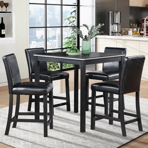 Counter Height Dining Table Set with Chairs for 4, Wood 5 Piece Kitchen Table Set for Small Space, Square Table and Upholstered Chairs, Black, 34.5X34.5X36INCH Counter Height Dining Table Set with Chairs for 4, Wood 5 Piece Kitchen Table Set for Small Space, Square Table and Upholstered Chairs, Black, 34.5X34.5X36INCH