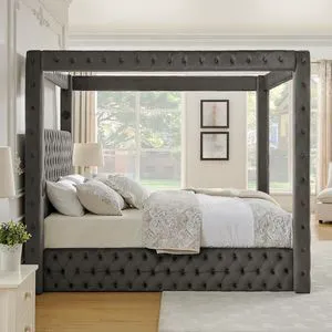 Queen Canopy Platform Bed Frame with USB-A & USB-C Charging Ports, Gray Queen Canopy Platform Bed Frame with USB-A & USB-C Charging Ports, Gray