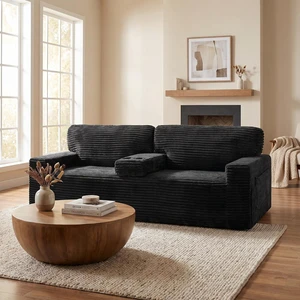 91.7" Loveseat Sofa with 2 Cup Holders and Side Pockets, Black 91.7" Loveseat Sofa with 2 Cup Holders and Side Pockets, Black