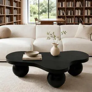 Irregular Cloud Coffee Table with 3 Ball Legs, Black Irregular Cloud Coffee Table with 3 Ball Legs, Black