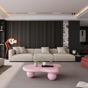 40 Irregular Cute Coffee Table with 3 Ball Legs, Pink 40 Irregular Cute Coffee Table with 3 Ball Legs, Pink