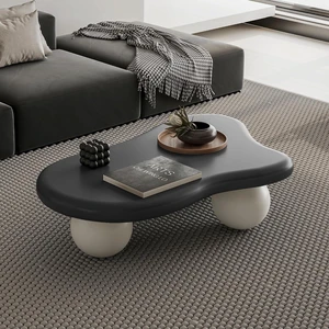 40 Irregular Coffee Table with 3 Ball Legs, Black White 40 Irregular Coffee Table with 3 Ball Legs, Black White