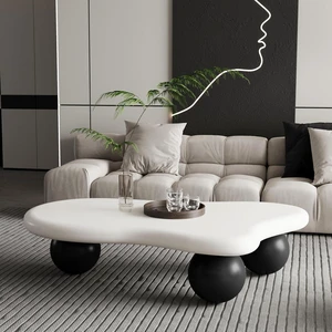 47 Irregular Coffee Table with 3 Ball Legs, White Black 47 Irregular Coffee Table with 3 Ball Legs, White Black
