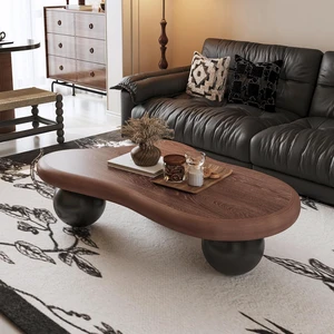 40 Irregular Coffee Table with 3 Ball Legs, Black, Dark Walnut 40 Irregular Coffee Table with 3 Ball Legs, Black, Dark Walnut
