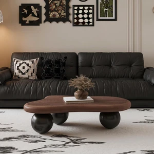 47 Irregular Coffee Table with 3 Ball Legs, Black, Dark Walnut 47 Irregular Coffee Table with 3 Ball Legs, Black, Dark Walnut