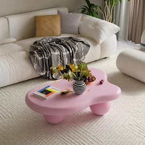 47 Irregular Coffee Table with 3 Ball Legs, Pink 47 Irregular Coffee Table with 3 Ball Legs, Pink