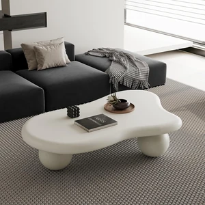 47 Irregular Coffee Table with 3 Ball Legs, Cream White 47 Irregular Coffee Table with 3 Ball Legs, Cream White